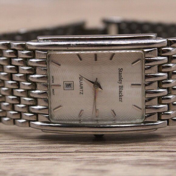 Stanley Blacker Watch Mens Silver Tone Stainless Steel Classic Rectangular Dial - Picture 6 of 10